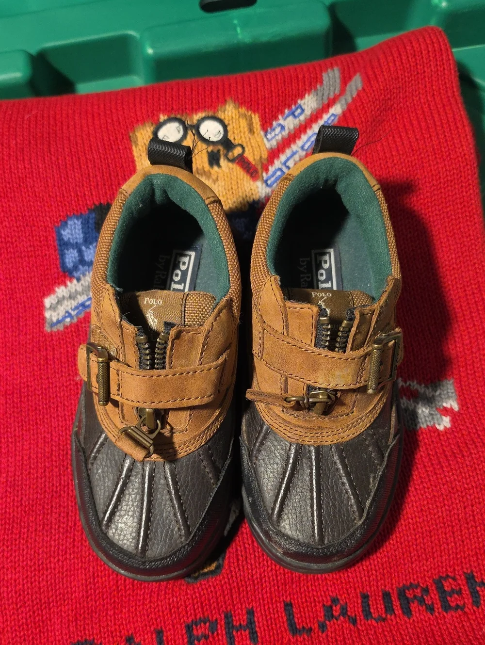 Vintage Polo Ralph Lauren Brown Duck Boots Zipper With Strap Slip On
